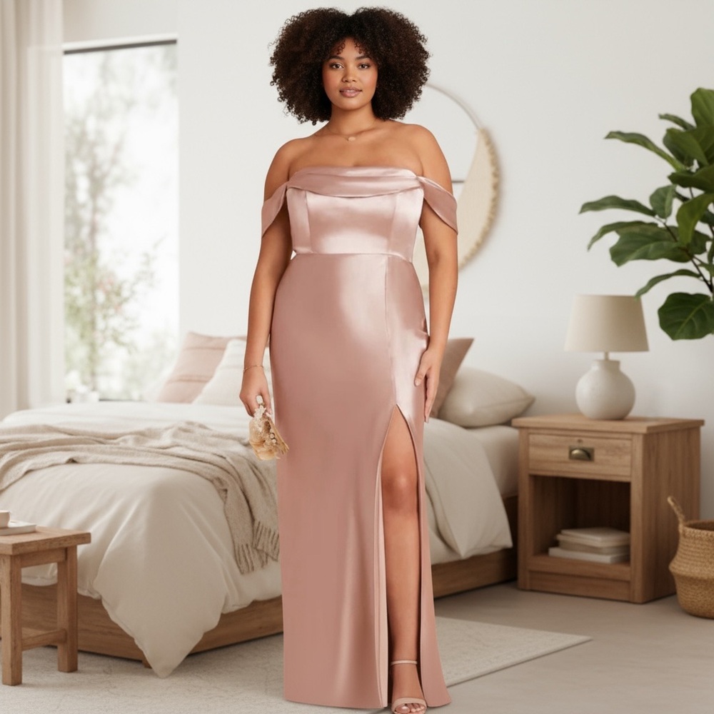 BRAND NEW Birdy Grey Shiny Satin Taupe Mia Bridesmaid Dress for Weddings